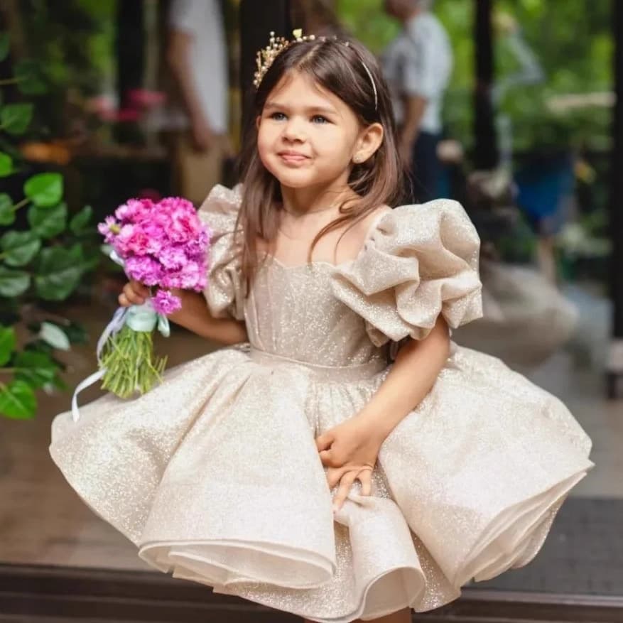Children's Formal Dress French Puff Sleeve Fashion Elegant High-end Fluffy Princess Dress Wedding Little Girl Flower Girl Dress