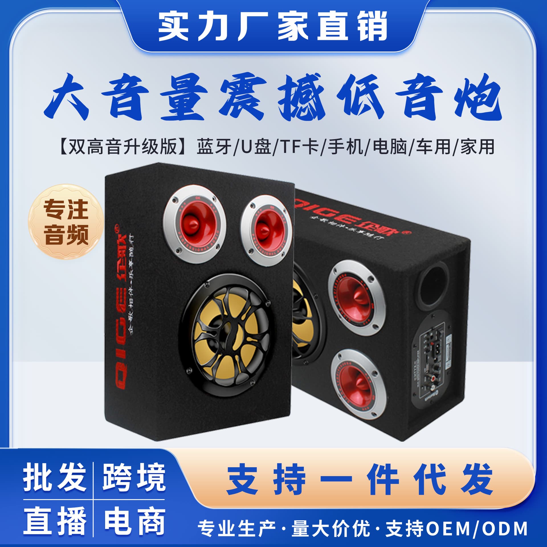 Source factory car subwoofer 12v 24v 220v deep bass car home wireless Bluetooth speaker