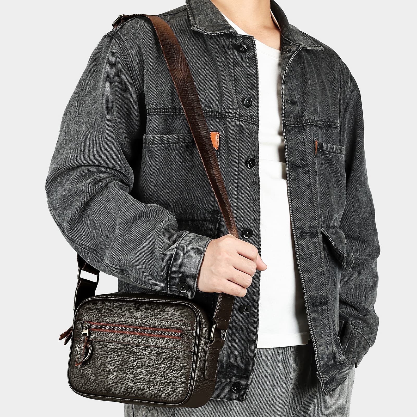 NIUCUNZH Genuine Leather Men's Crossbody Bag Fashionable Street Style Single Shoulder Bag Luxury Cowhide Trendy Satchel