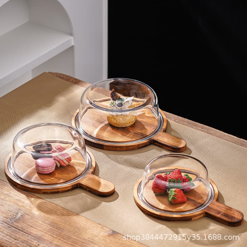 Bamboo Tray Cake Plate Dessert Glass with Handle Fruit Plate Bamboo Butter Dish Butter Box Fresh-Keeping Bowl Insulation Box