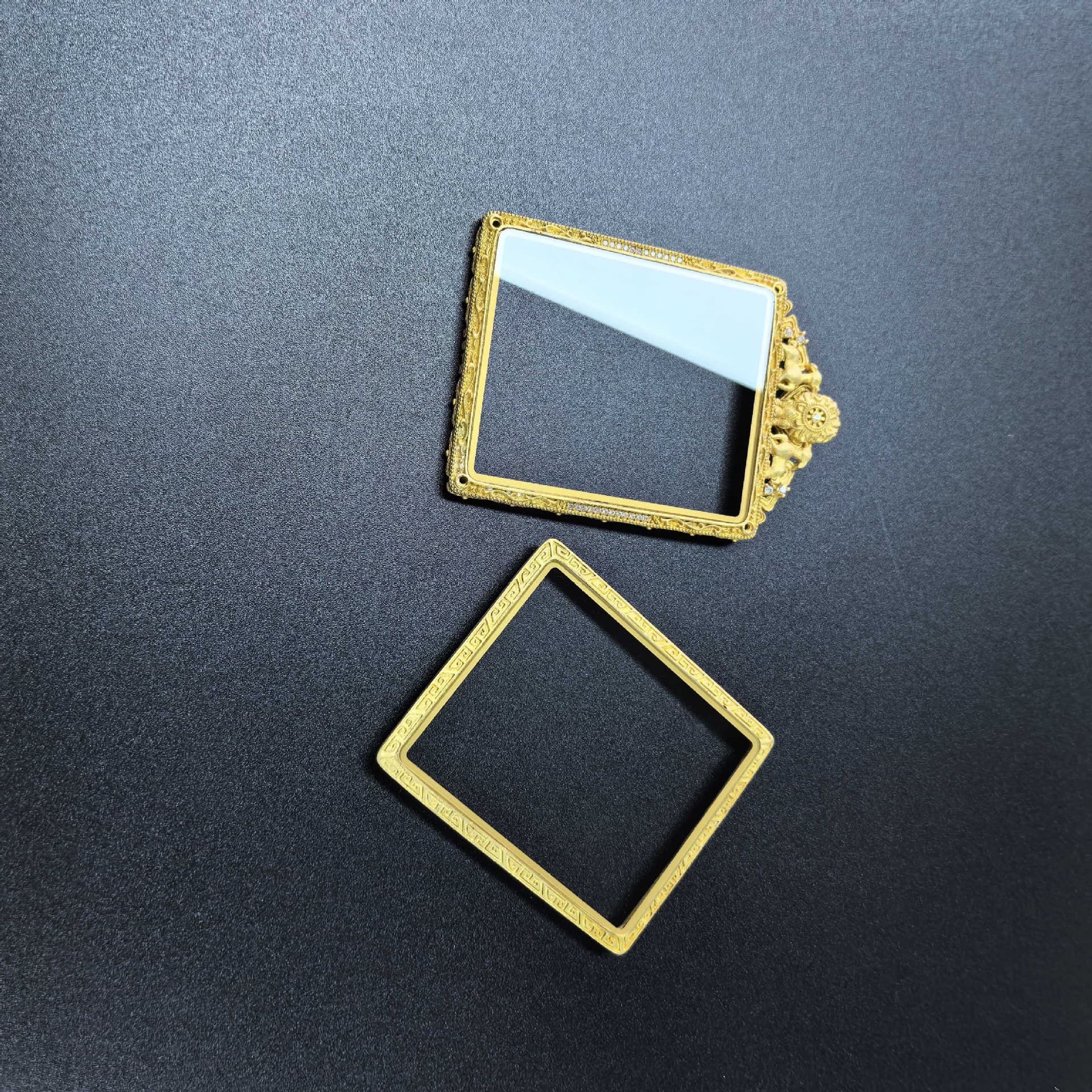 Thangka Gold/Silver Gau Box Pendant Glass Processing, Jewelry Glass Coating, Square Pendant Setting