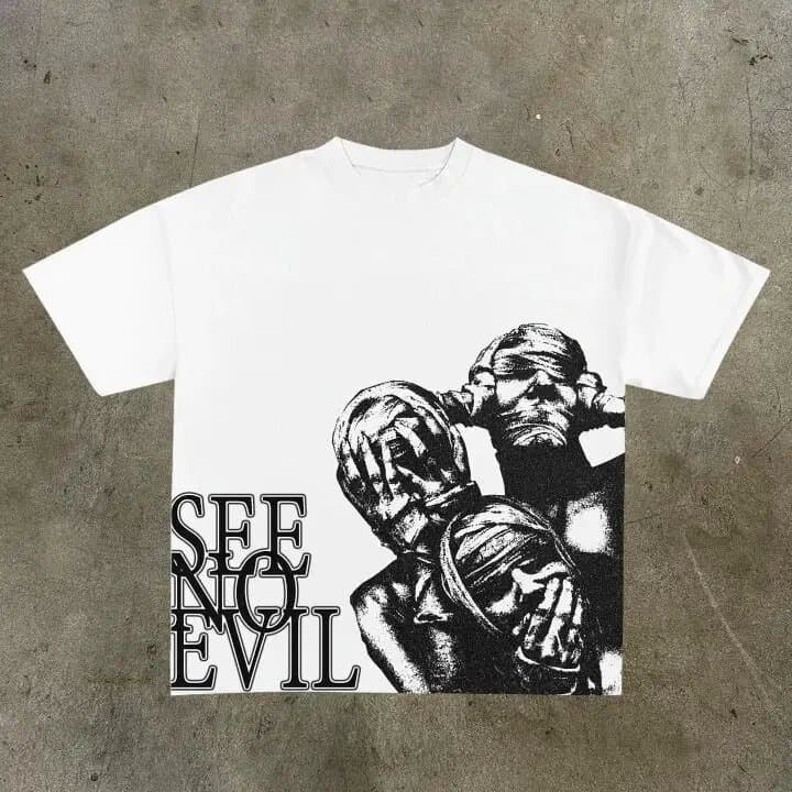 Harajuku Street Print Oversized T-Shirt Gothic 2026 Graphic Tee Y2K Top Armed Gothic Men's Short Sleeve