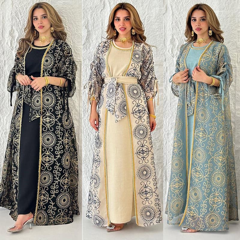 AB432 Fashion Women's Two-Piece Dress Set Long Robe Jalaibya