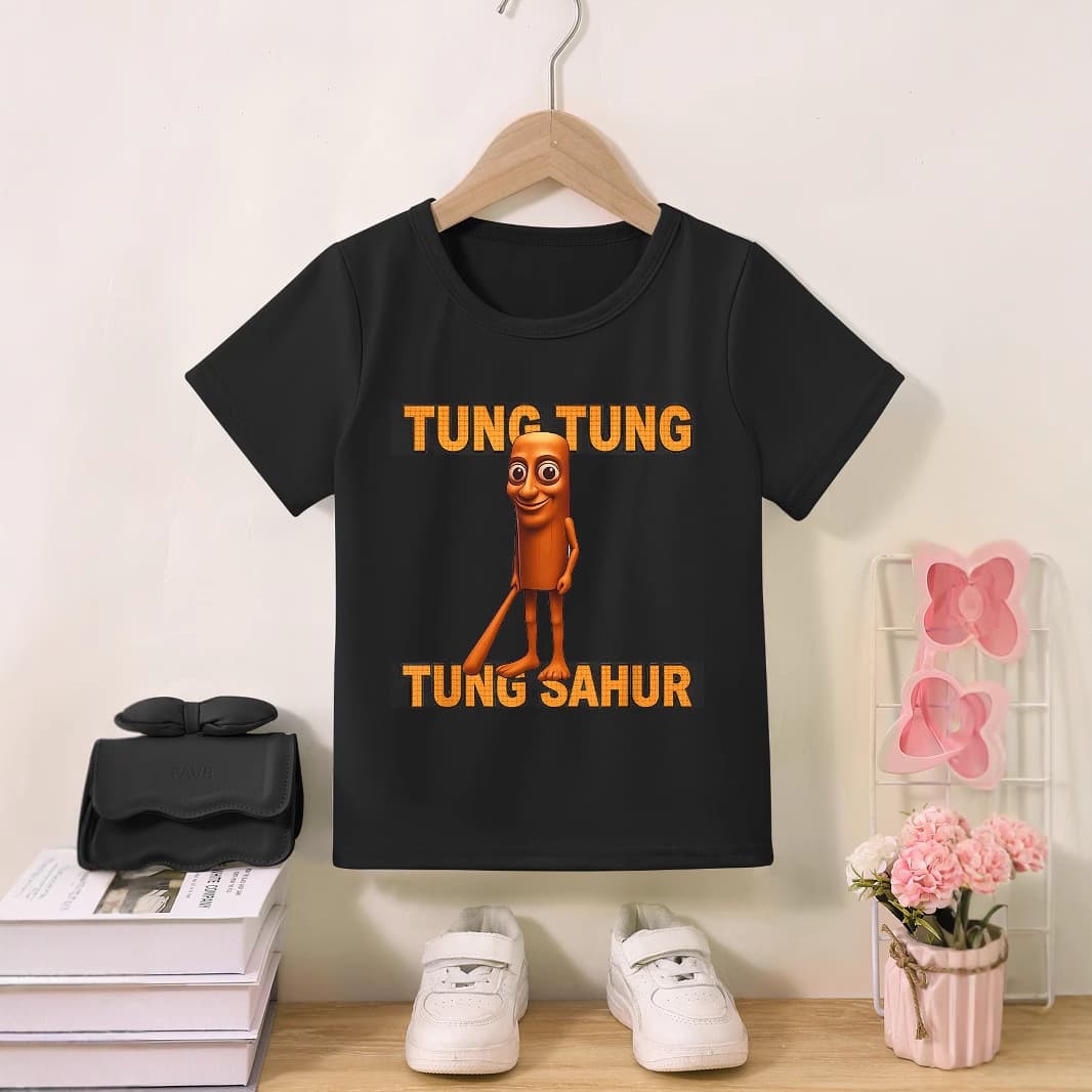 European hot selling children's fashion T-shirt Italian Brainrot popular pattern printing fashion round neck