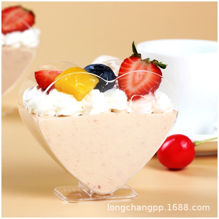 Goblet Injection-Molded Clear Hard Plastic Mousse Cup Double Heart Cup Dessert Table Ice Cream Cup Creative Cup Drinkware