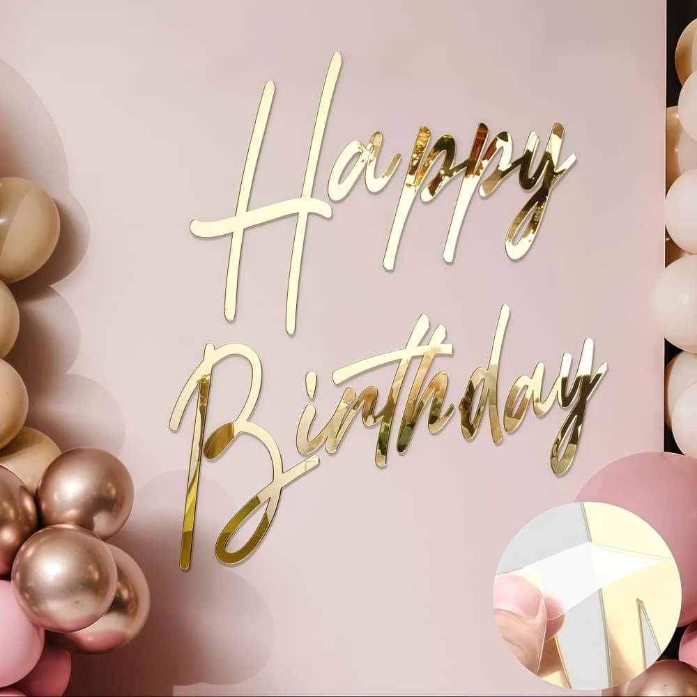 Cross-border Acrylic Happy Birthday Letters Mirror Wall Sticker Decoration Birthday Party Festival Background Wall Sticker