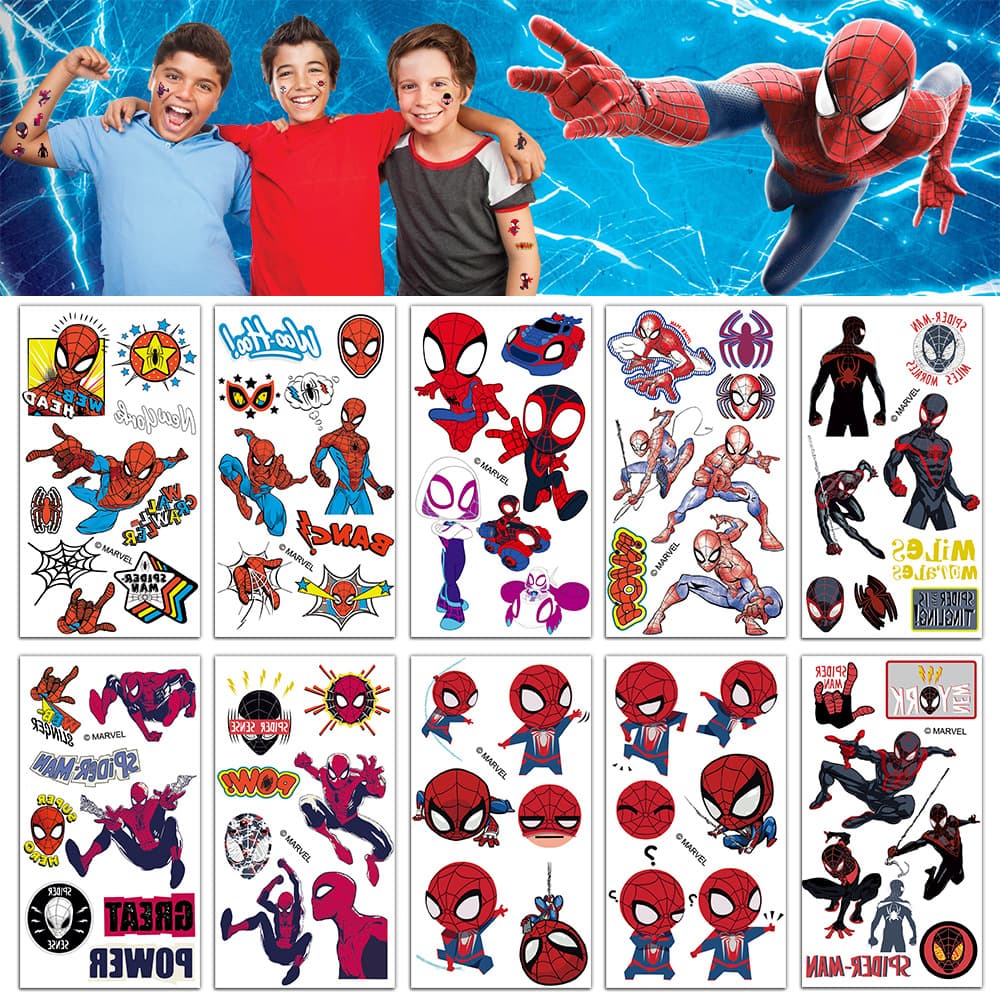Waterproof Spiderman Tattoo Stickers for Boys Cartoon Temporary Body Decal Party Game Sweatproof Funny Design Disney Brand