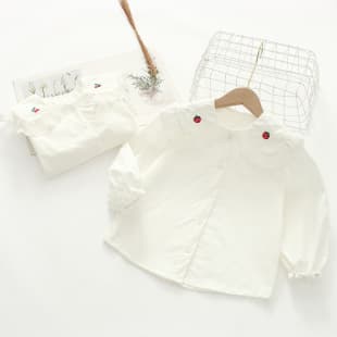 Spring Children's Shirt White Solid Long Sleeve Woven Blouse
