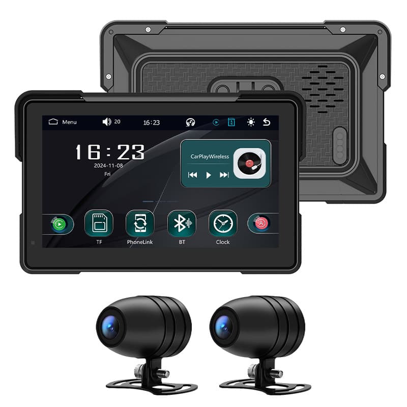 7-inch IPS Motorcycle Wireless Carplay Screen GPS Navigation HD Bright Waterproof Anti-Vibration WiFi Dash Cam