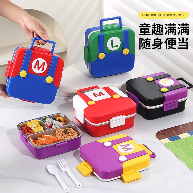 Small school bag shape plastic lunch box new creative cute children's lunch box student office worker lunch box with spoon