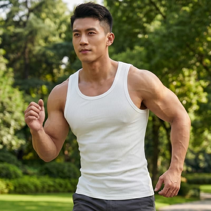 260g Coarse Ribbed Men's Modal Vest, Athletic Bodybuilding Muscle Tank Top, Summer Fitted Sleeveless Undershirt