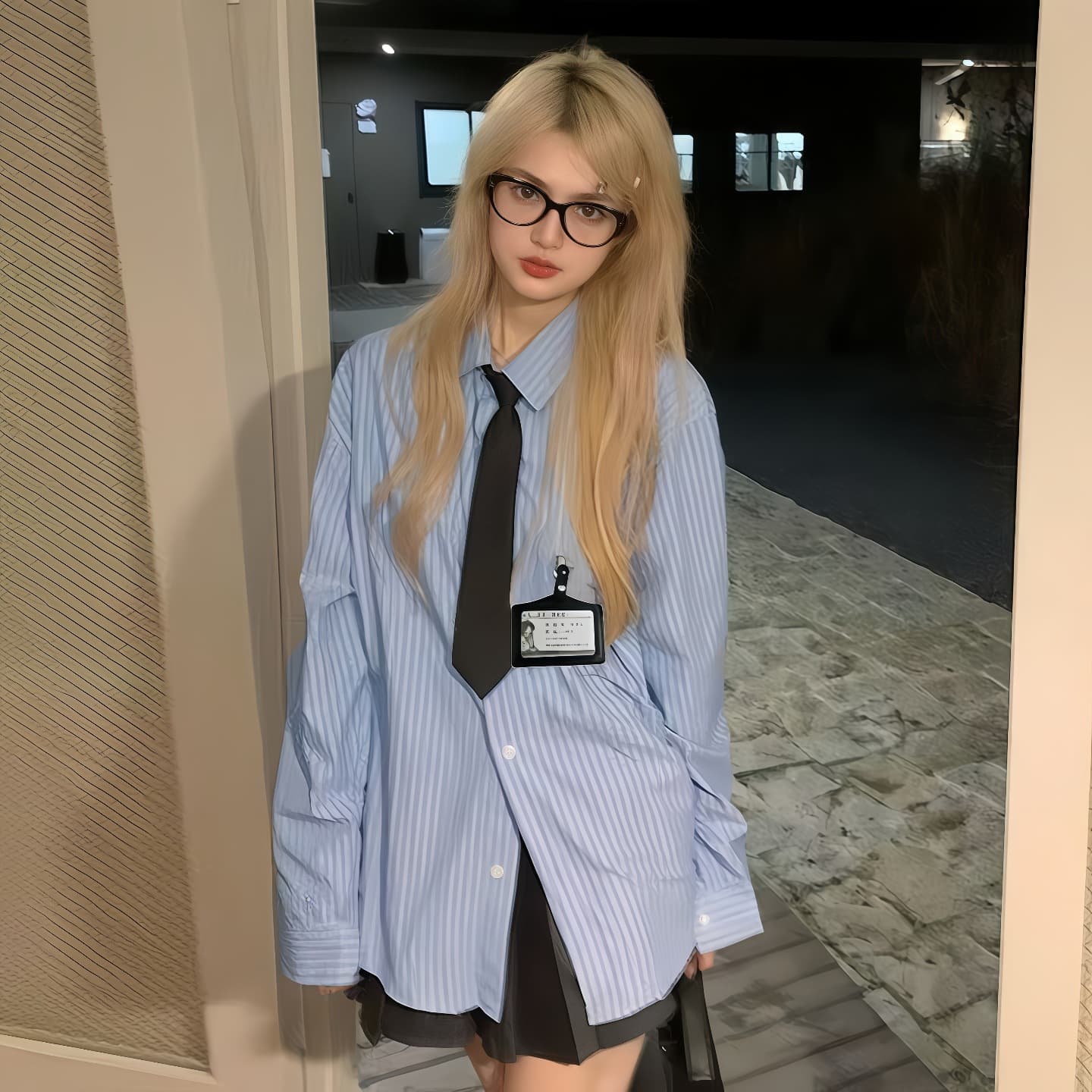 Academic Blue Striped Long Sleeve Shirt Women's Early Autumn Outfit Korean Style Casual Versatile Top JK Uniform Skirt Set