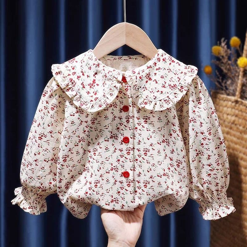 Baby Girl Peter Pan Collar Shirt Spring Long Sleeve Top Autumn Floral Print Blouse Undershirt Girls Shirt
