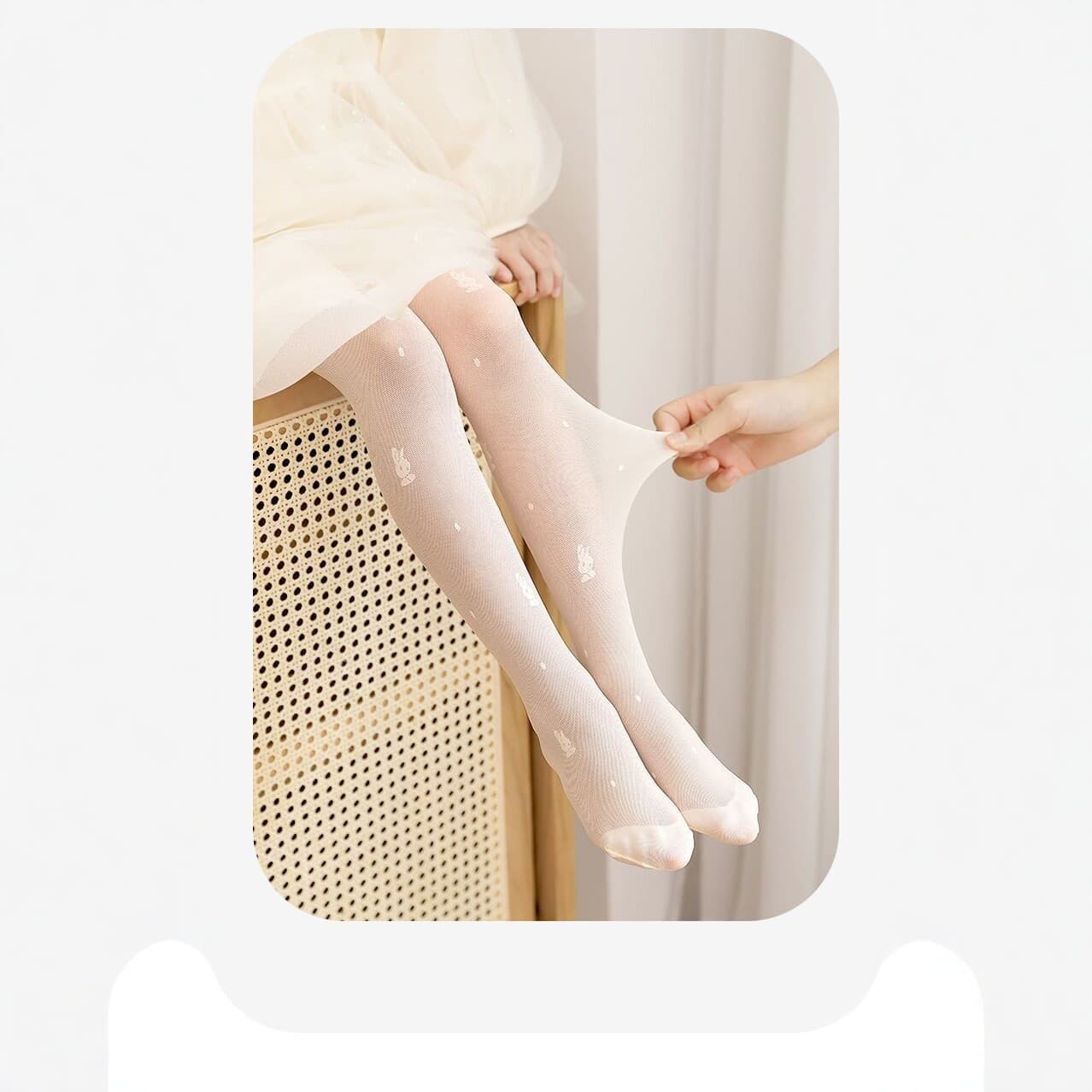 Children's Summer Thin Pantyhose Girls Anti-mosquito Jacquard Mesh Socks White Rabbit Pattern Mid-Tube Dance Socks