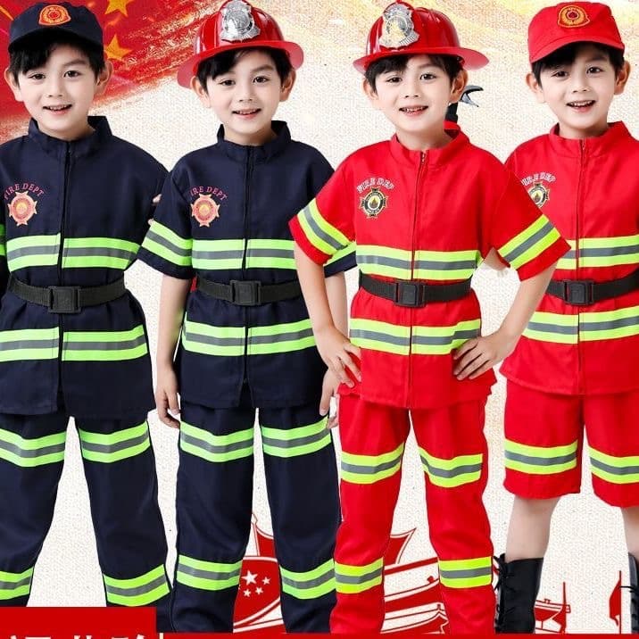 Children's Fire Fighting Suit Set Firefighter Clothing Professional Role Play Fire Drill Clothes for Boys and Girls