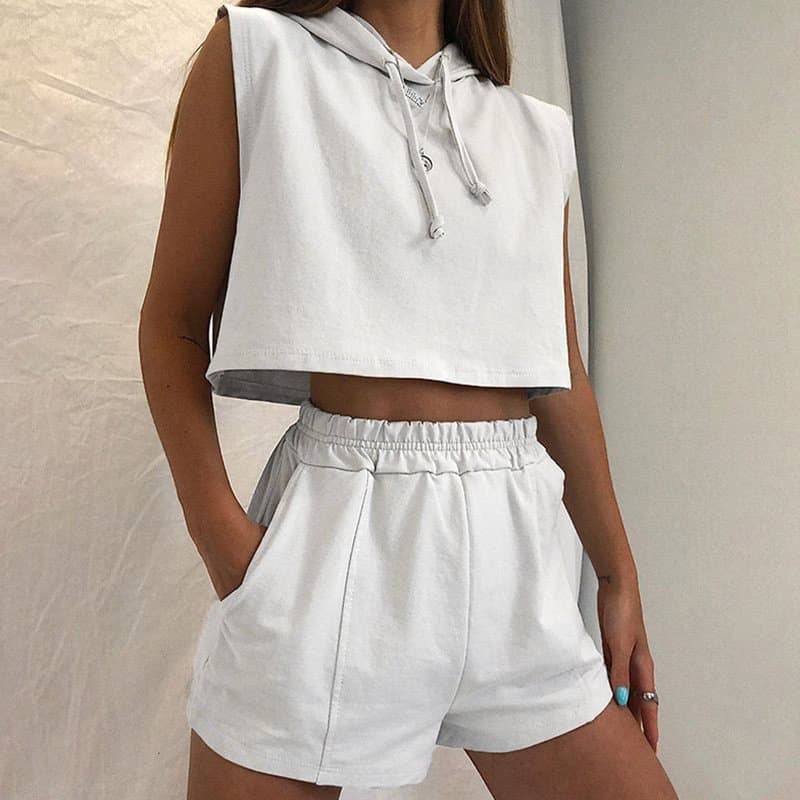 2025 New Style Sleeveless T-Shirt Short Loose Vest Top for Women, Thin Hooded Korean Style Comfortable Summer Crop Top