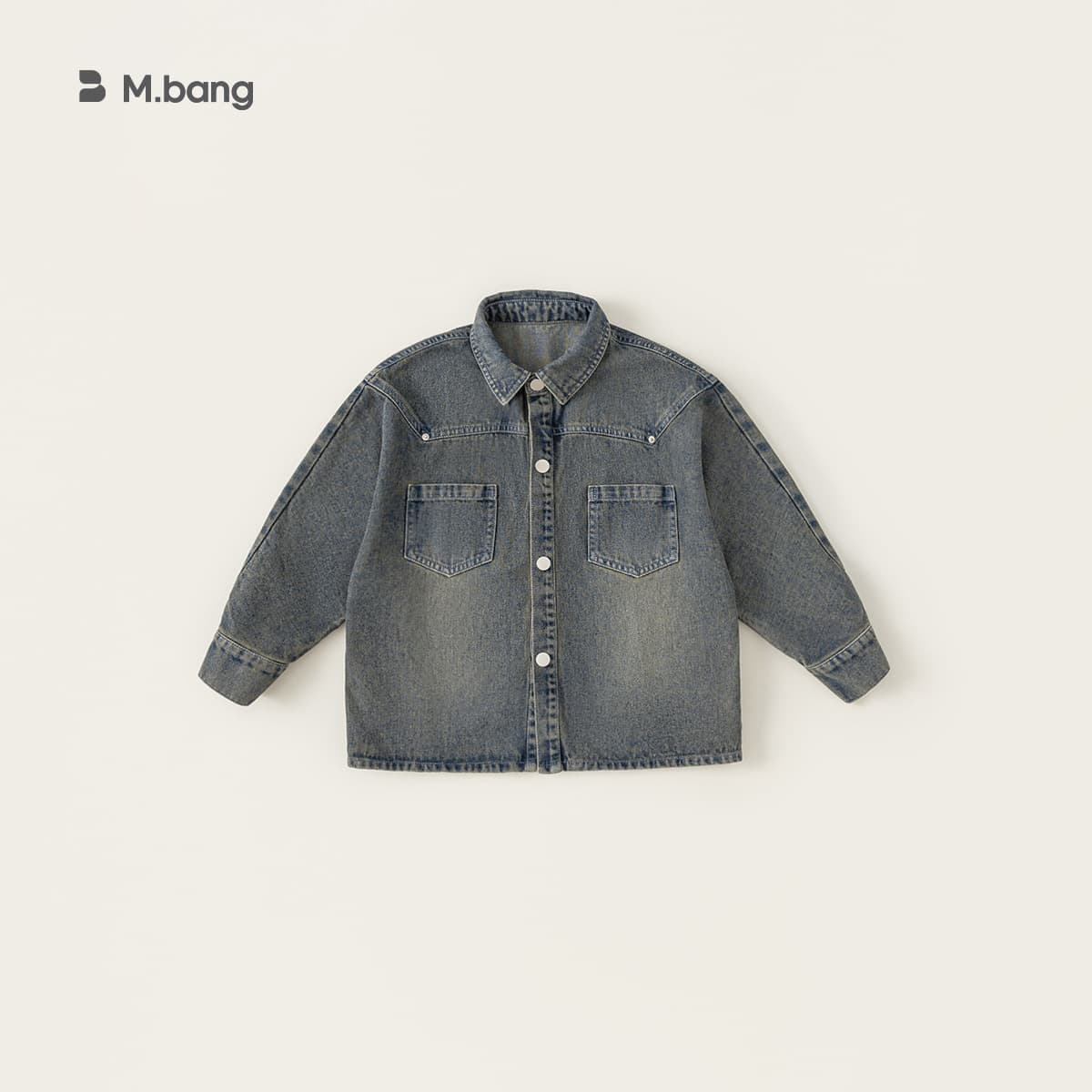Bangxuan boys' denim top, mid-older kids spring/autumn studded vintage-style retro jacket, boys' long-sleeve shirt