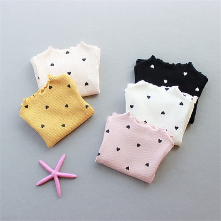 6030 Autumn New Children's Clothing Korean Style Girl Ribbed Knit Heart Long Sleeve T-Shirt Baby Undershirt
