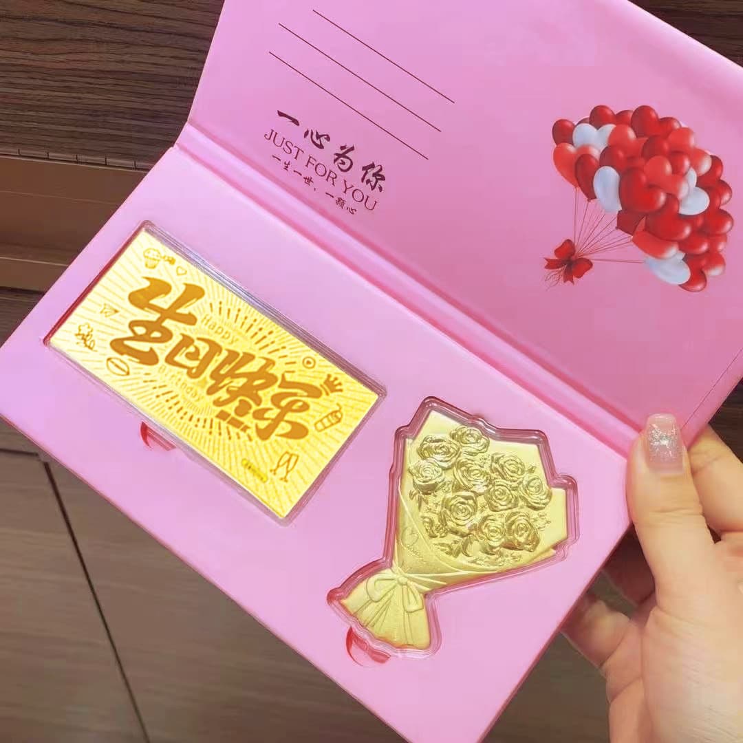 Shenzhen Shuibei Gold Gold Note Red Envelope Rose Bouquet Gold Holding Flower Ornament with Gold Eternal Flower Mother's Day Gift