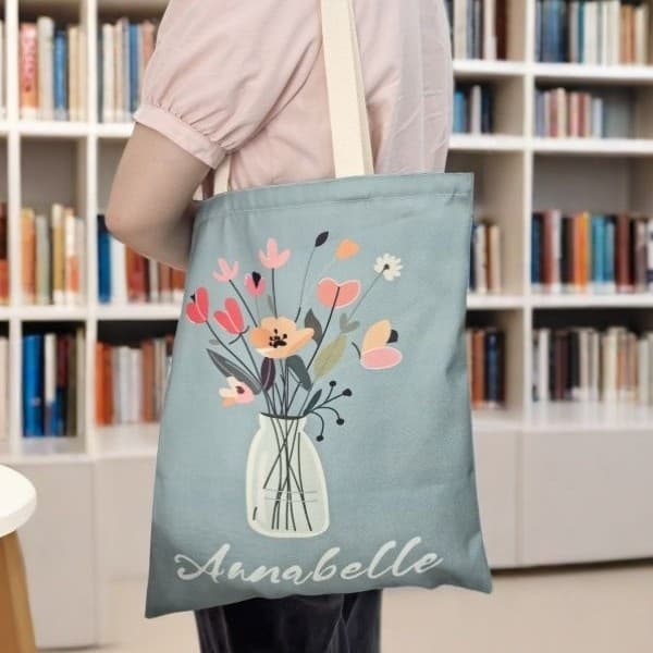 New canvas hand-held shoulder bag Teacher's Day gift with zipper that can hold groceries, practical shopping bag for travel and work