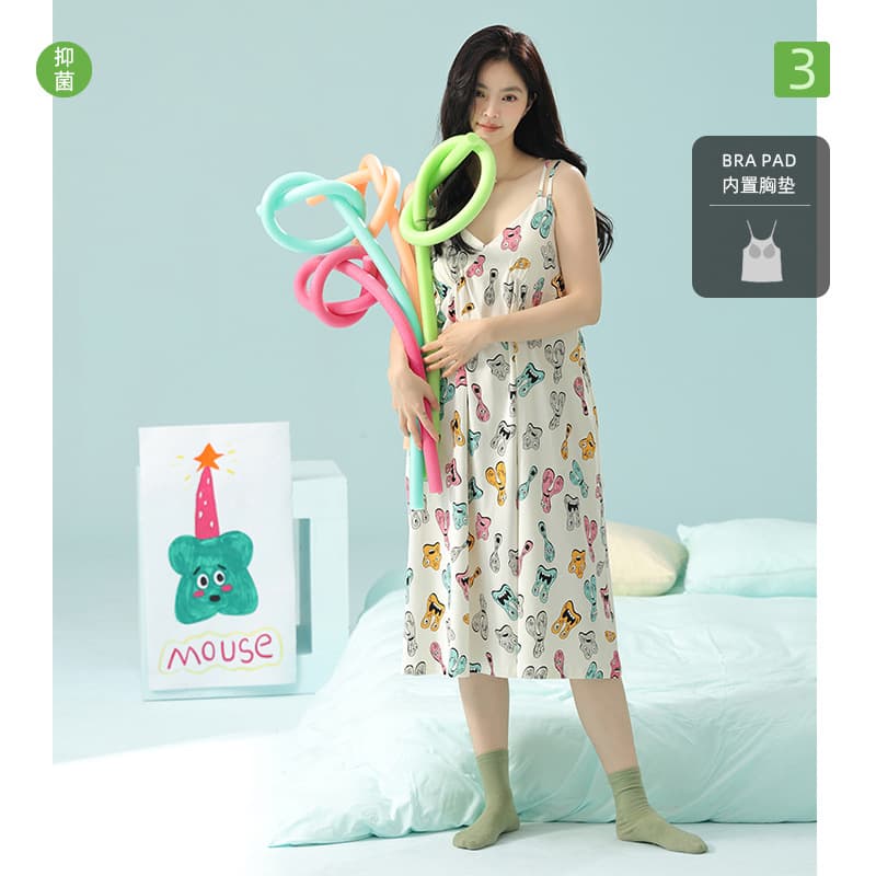 Antibacterial Pure Cotton Summer Short Sleeve Sleep Dress Loose Fit Thin Home Clothes for Women Comfortable Breathable Casual Wear