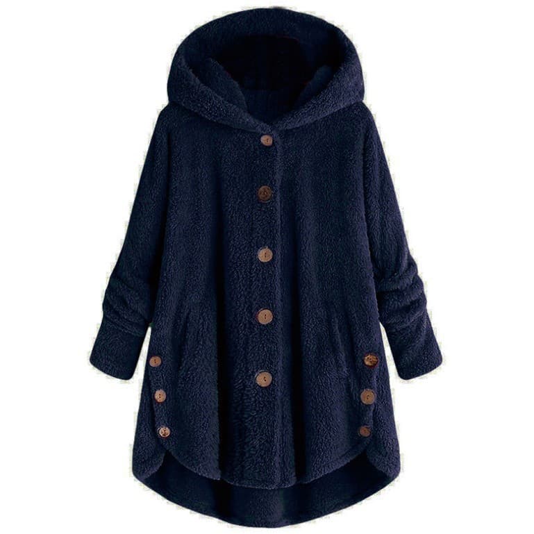Amazon eBay Winter Fashion Women's Button Hooded Plush Top Irregular Trendy Solid Color Coat