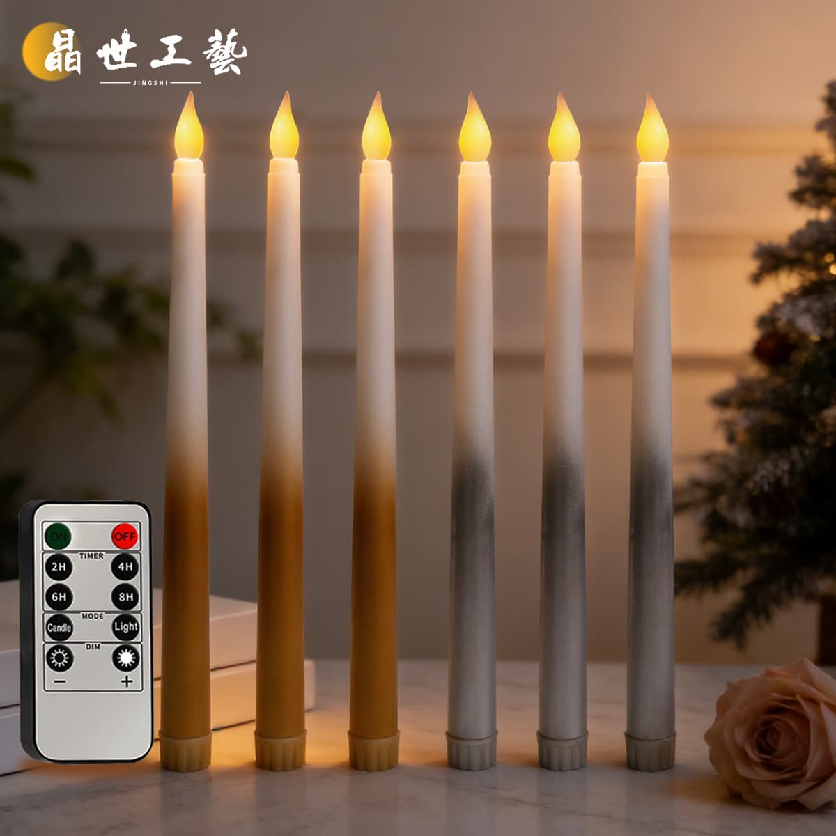 Amazon cross-border led remote control long pole electronic candle light brushed golden romantic western restaurant Christmas decoration
