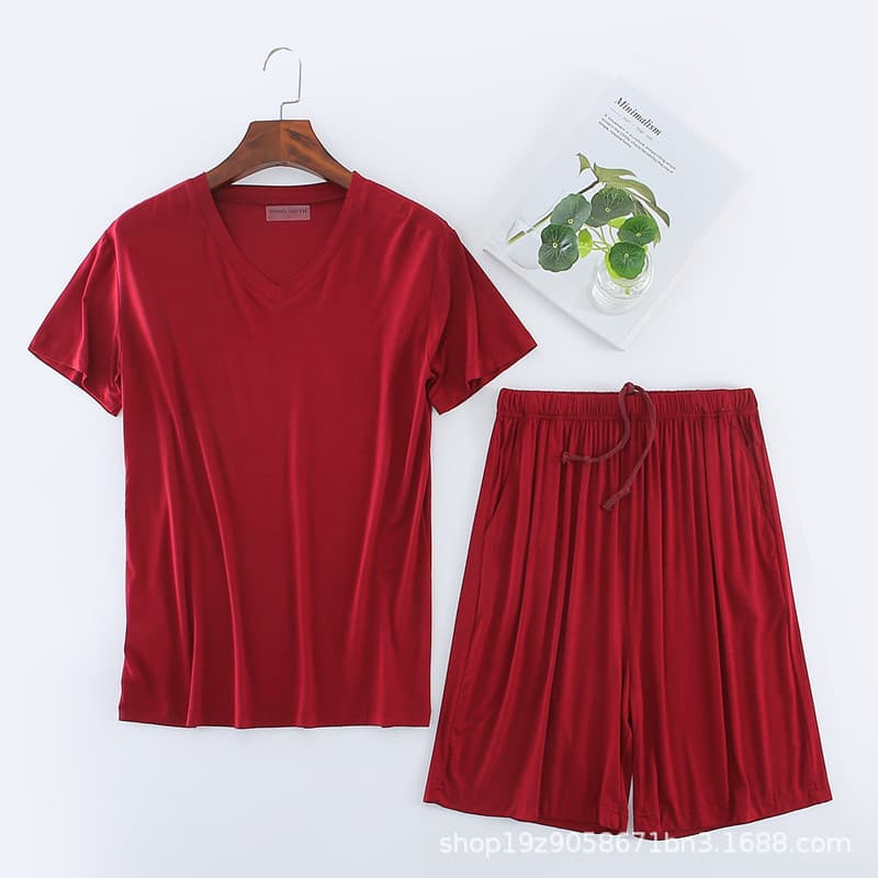 Men's Modal T-Shirt V-Neck Short Sleeve Shorts Loungewear Casual Sportswear Plus Size Pajamas Summer Wholesale