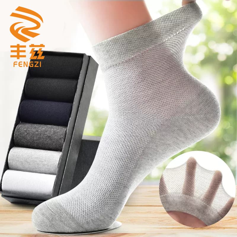 Fengzi Mesh Breathable Men's Cotton Socks Spring Summer Thin Mid-Calf Business Men's Socks Solid Black Socks