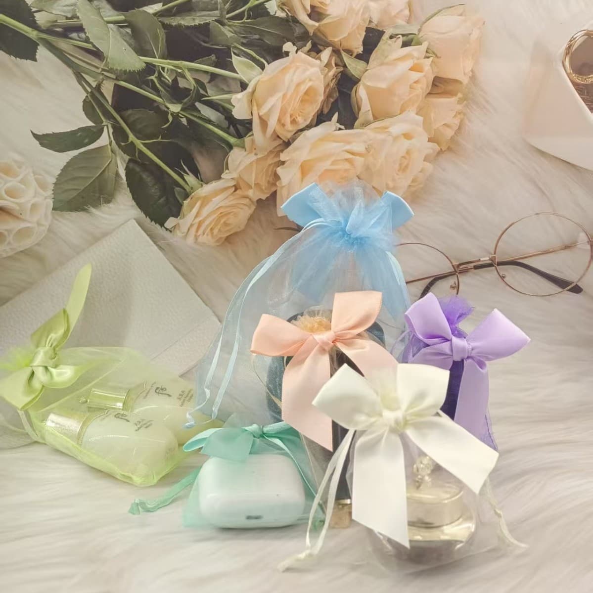 Cross-border source bow tulle bag, organza material packaging bag, candy gift bag, birthday gift bag