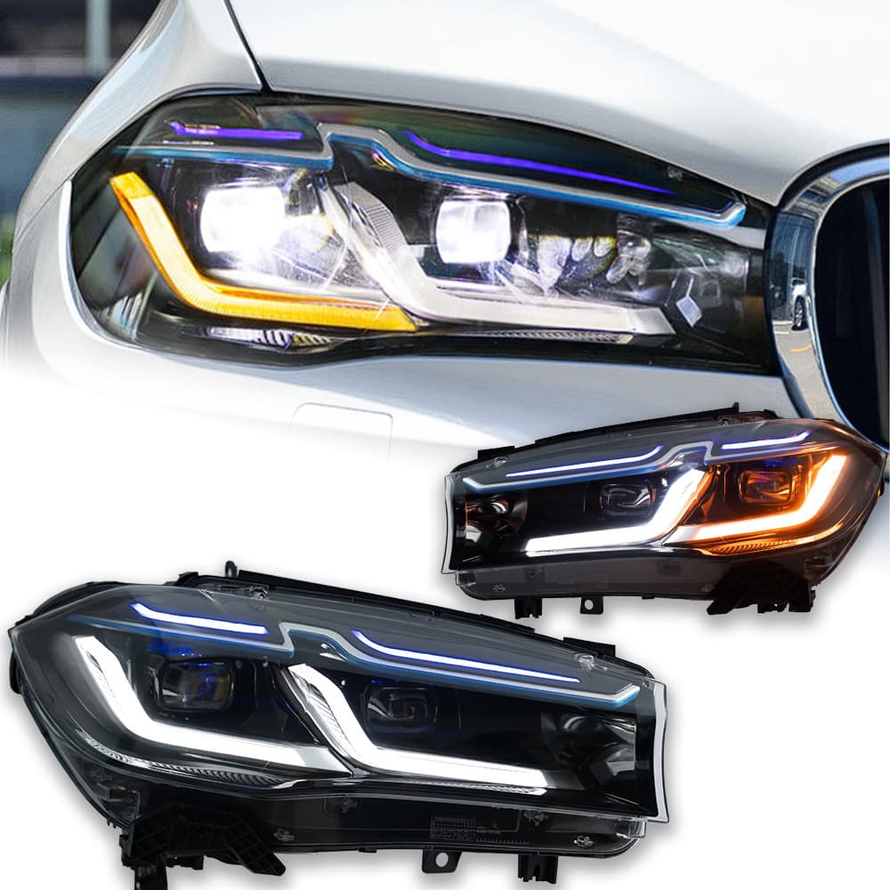 Suitable for 2014-2018 BMW X5 Headlight Assembly, F15 Facelift LED Blue-Eyebrow Daytime Running Lights, Redirecting LED Headlights for X6