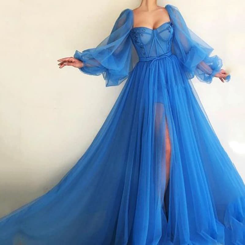 2026 new European and American foreign trade women's wish one-shoulder mesh long-sleeved wedding dress new style full swing dress