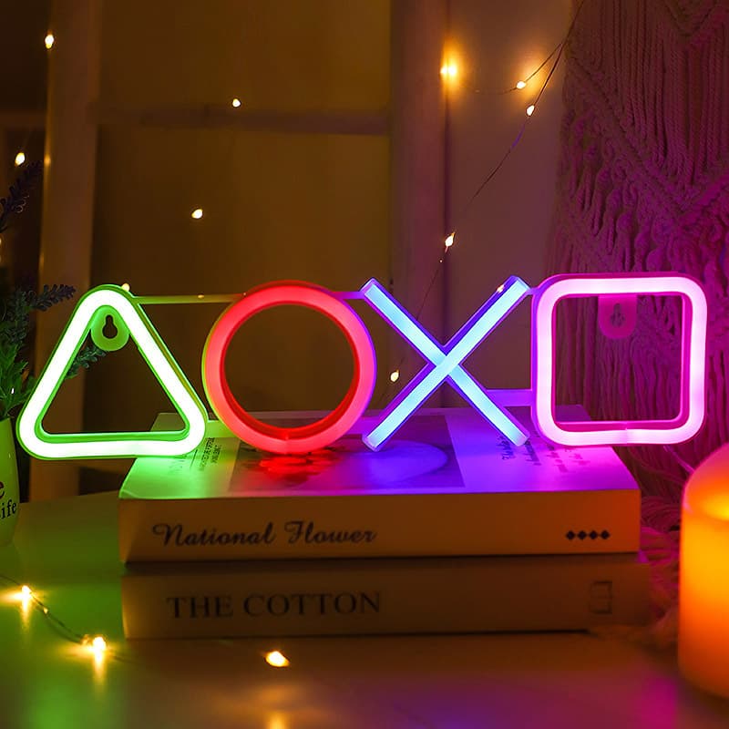 Cross-border New LED Neon Light Symbol Sign PS4 Symbol Shape Light Game Room Atmosphere Decorative Light