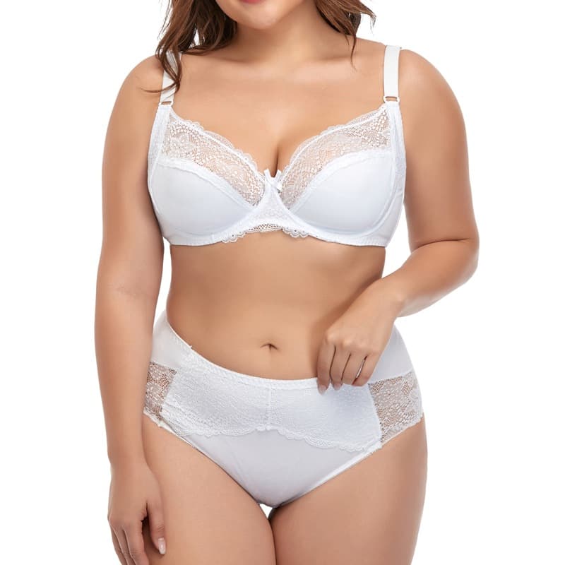 Cross-border EU US Amazon Plus Size Women's Bra Set with Underwire Lace Trim Thin Molded Cup Bra
