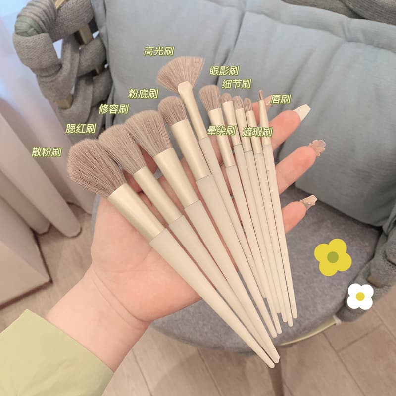 10-Piece Zero-Degree Milk White Makeup Brush Set, Fan Highlighter Brush, Powder Brush, Soft Bristle Makeup Tools Wholesale Full Set