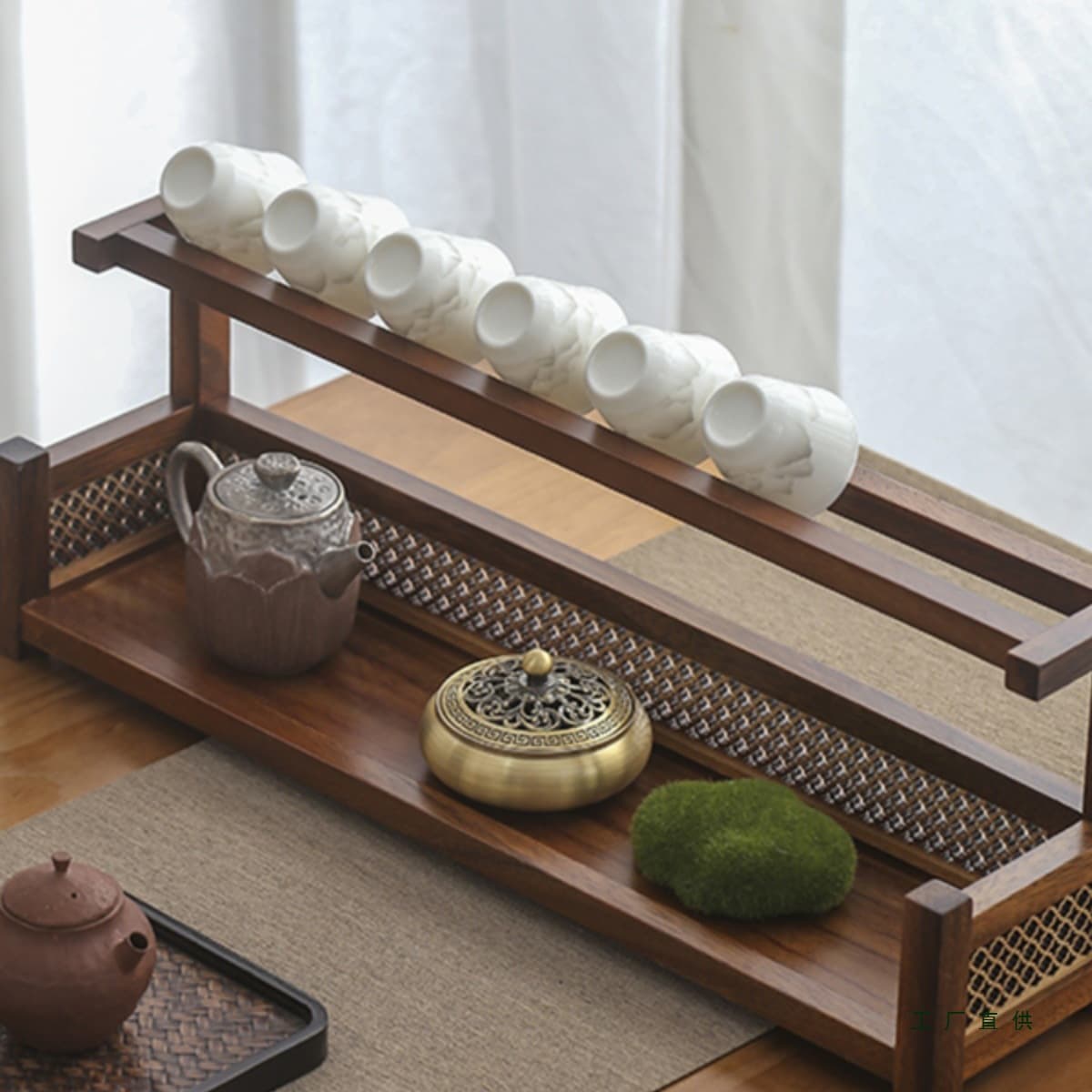 Playwood genuine new Chinese-style draining cup rack, solid wood tea cup and set storage, home tea leaf and teapot small organizer