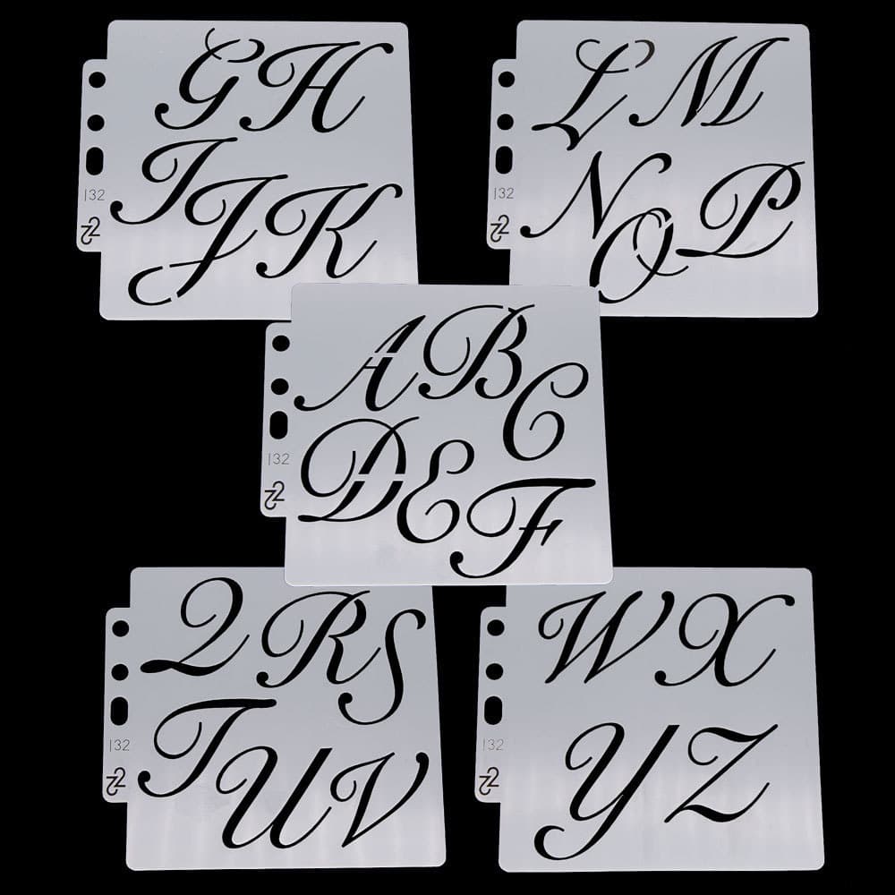 S132 Pre-drawn Lace Ruler Stencil Masking Hollow Template Spray Stencil Floral Letters 5-Pack