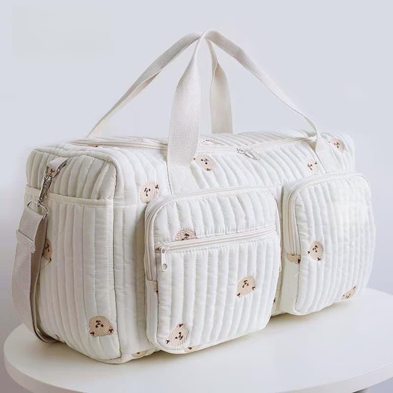 Korean style quilted mommy travel bag, short-distance lightweight large-capacity luggage bag, portable shoulder bag, casual mother and baby bag, trendy
