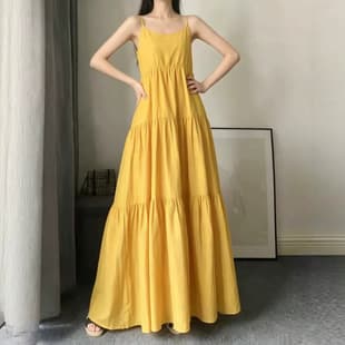 Plus Size Cross-Border Strap Dress Women Long Korean Style Summer Fat mm Cover Belly Slimming Ultra-Long to Ankle Dress