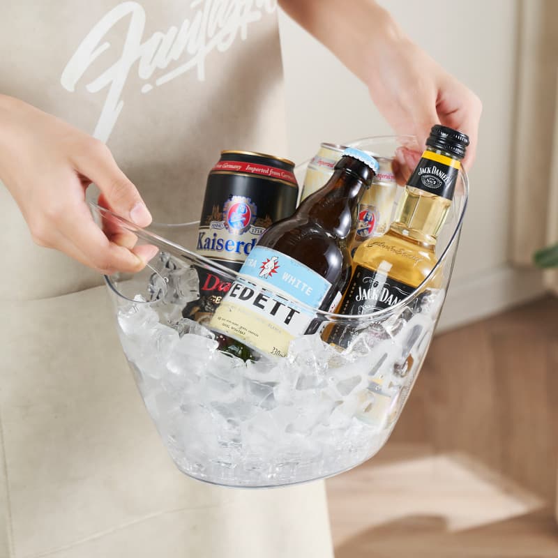 4L Plastic Ice Bucket Large Capacity Beer Champagne Bucket Transparent Handled Ingot Ice Bucket KTV Commercial Red Wine Ice Bucket