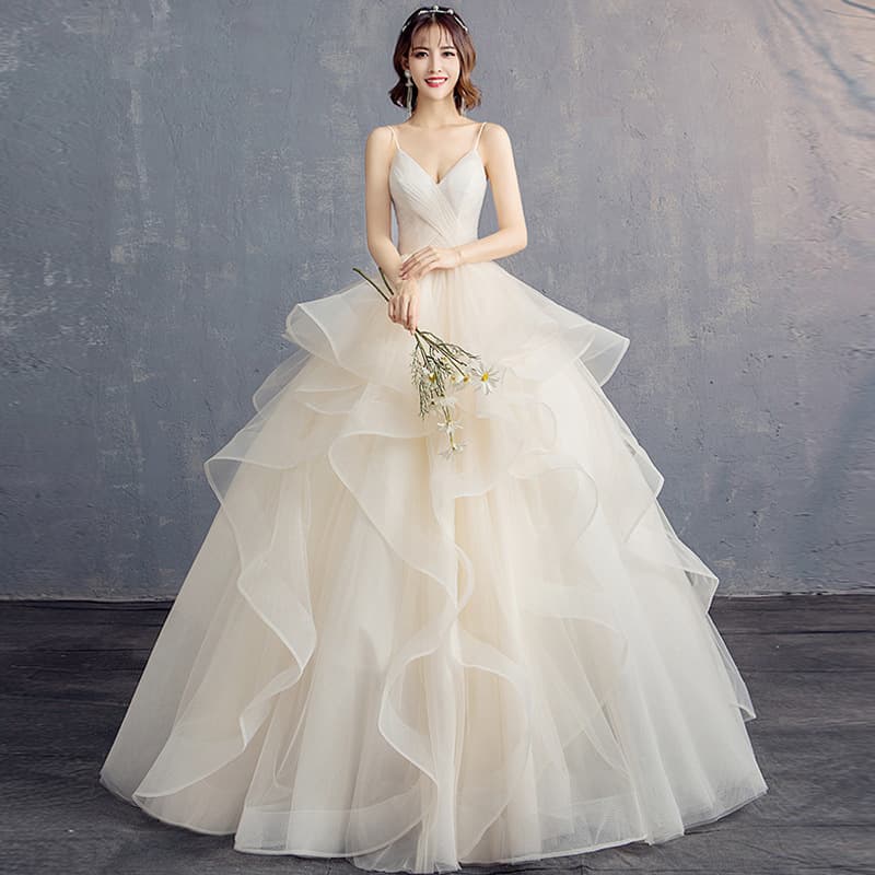 Cross-border Wedding Dress 2026 New High-end Bride Strapless Spaghetti Strap Ball Gown Slimming Floor-length Wedding Dress