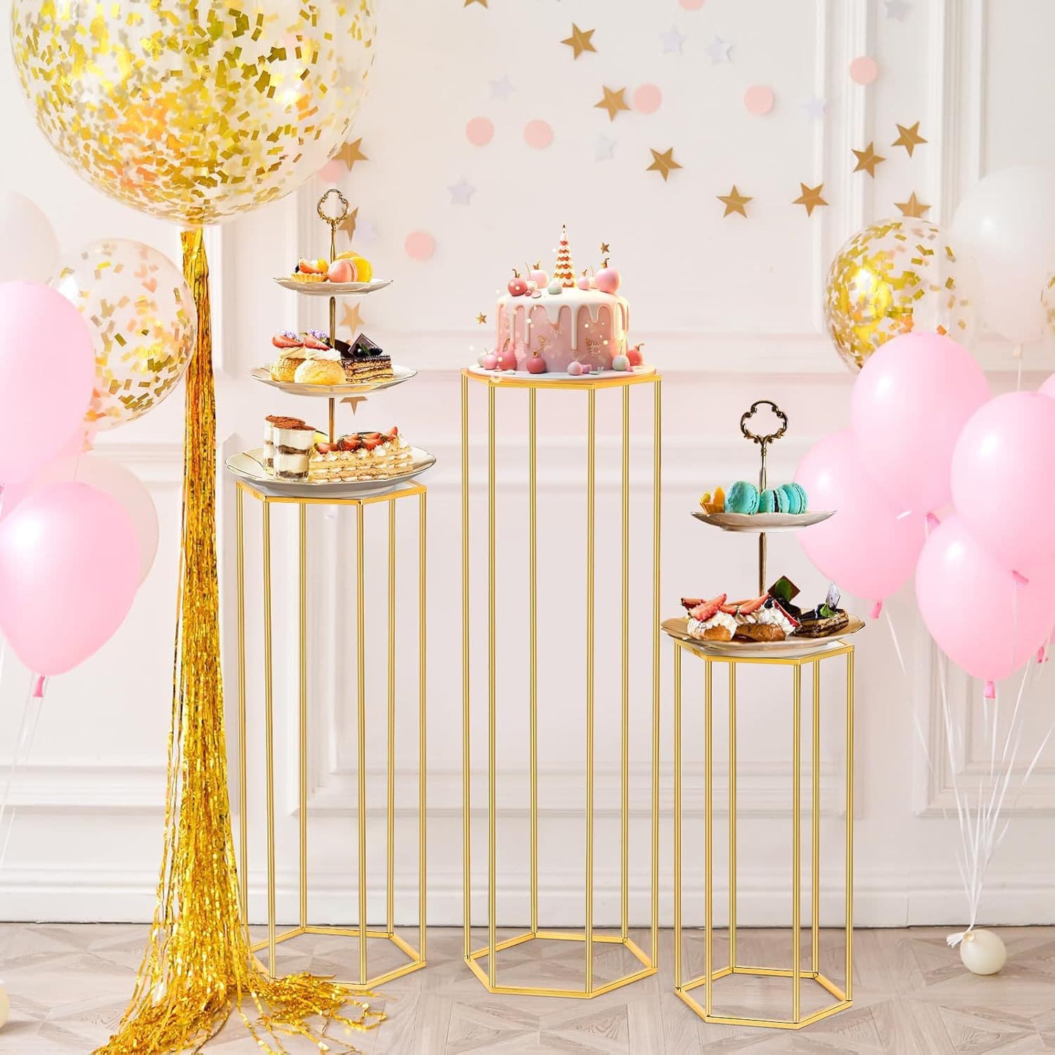 Wedding Venue Decoration Props Gold Wrought Iron Hexagonal Flower Stand for Birthday Party Wedding Hall Decoration
