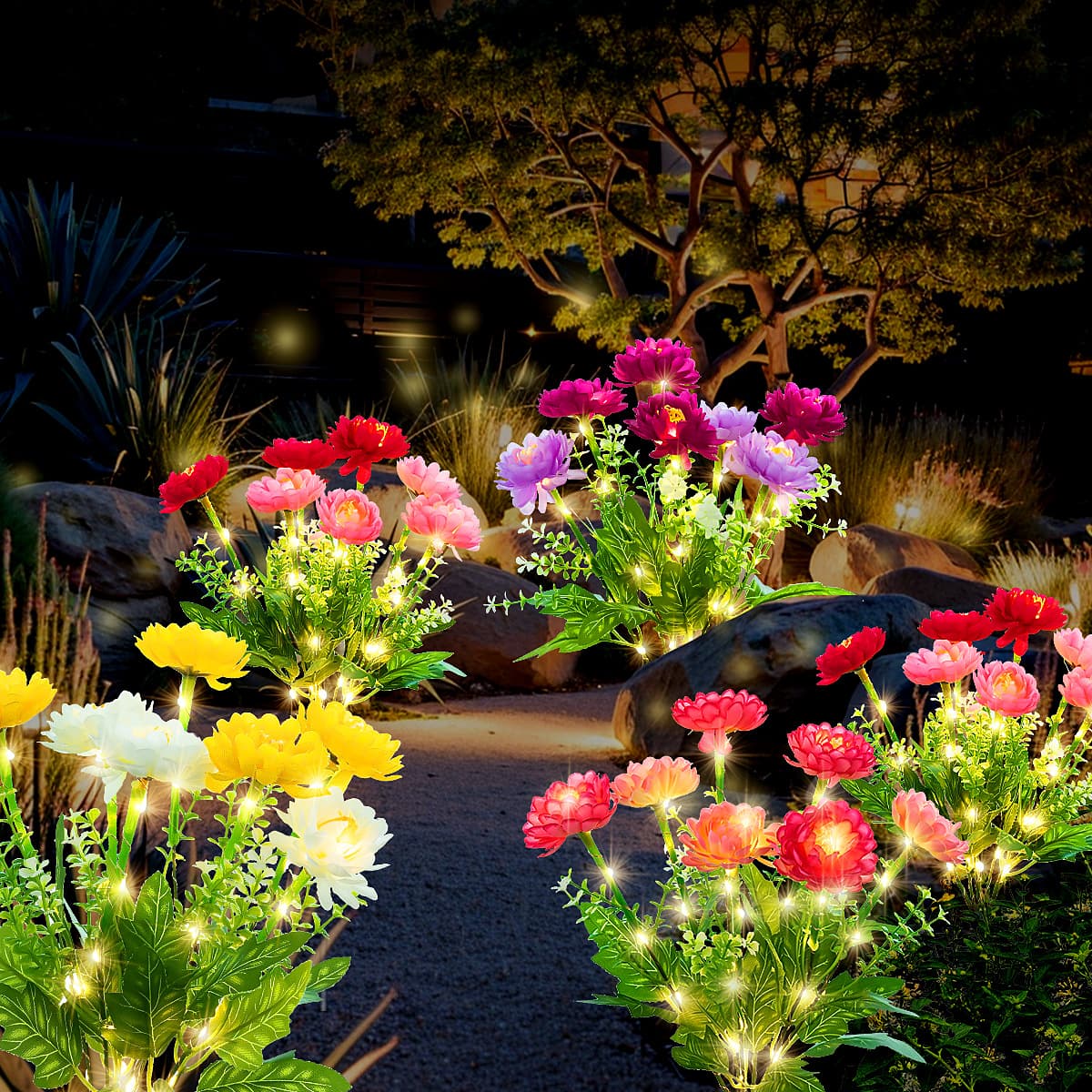 LED Solar Snow Lotus Light Courtyard Decorative Light Artificial Flower Balcony Decor Villa Outdoor Waterproof Lawn Light