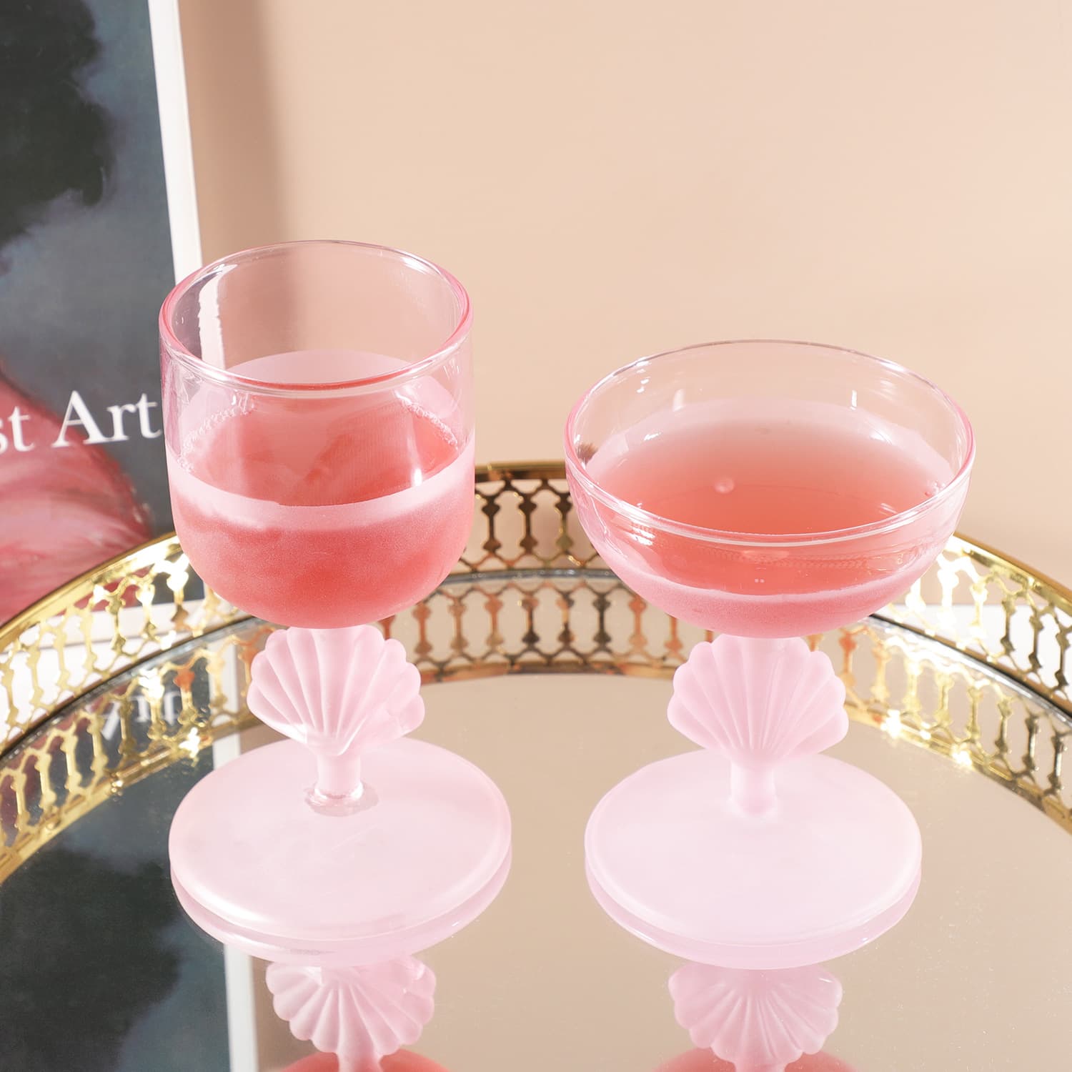 Ins High-Face-Value Pink Frosted Shell Niche Glass Cocktail Glass Personalized Premium Women's Glass Wine Glass