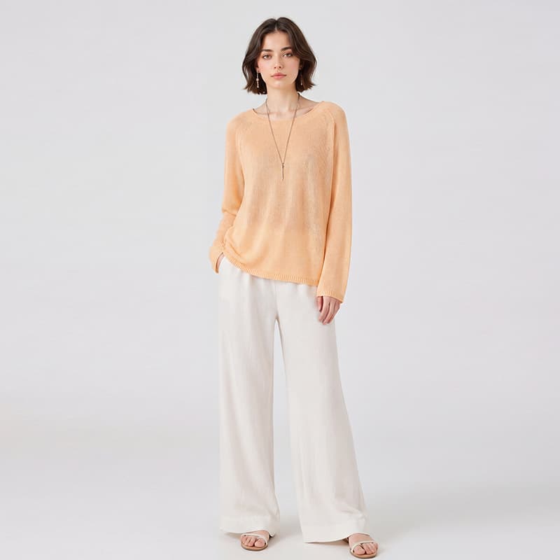 2026 Spring and Summer New Japanese Paper Yarn Round Neck Tencel Sweater Loose Slim Long Sleeve Breathable Blouse Top for Women