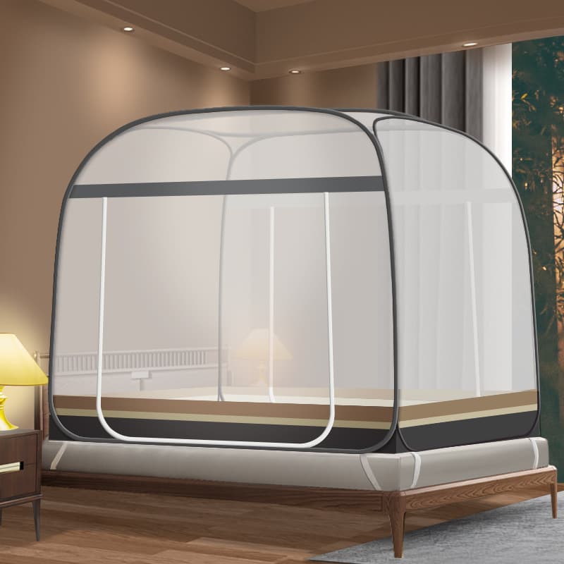 Cross-border Large Top Anti-Bite Layer Fabric Edge Mongolian Yarn Mosquito Net, No Installation Required, Large Space, Raised Anti-Mosquito, Full Bottom Bed Mosquito Net
