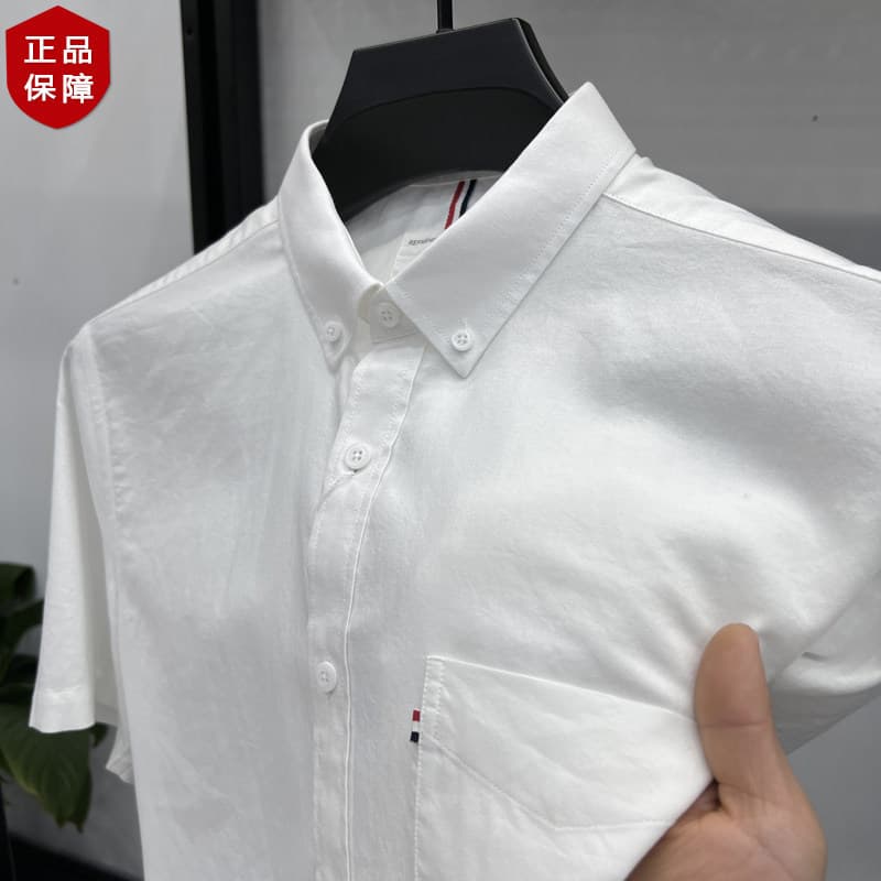 Tommy Pure Cotton Short Sleeve Shirt for Men, Summer Thin Pocket Non-Iron Shirt