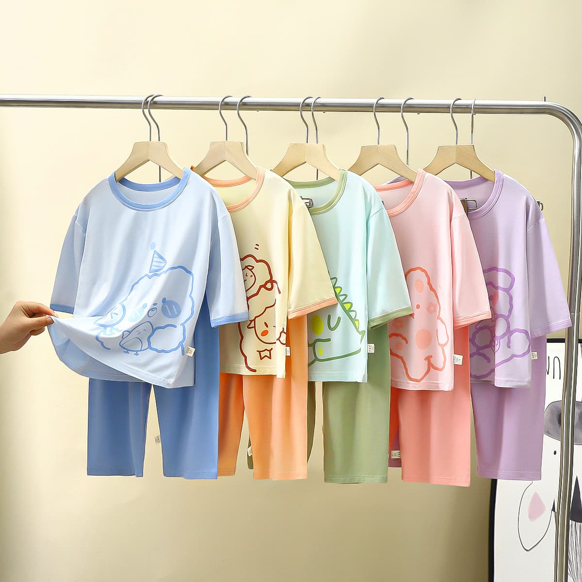 Summer Children's Modal Homewear New Three-Quarter Sleeve Pajamas, Air Conditioning Wear for Boys and Girls, Lightweight and Breathable
