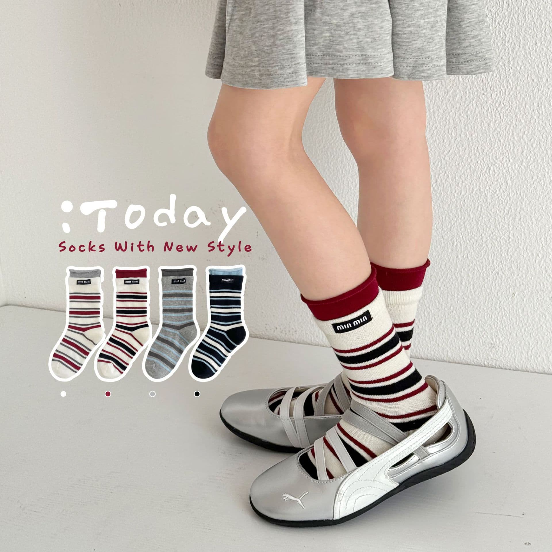 Kids Socks Wholesale Spring/Autumn Winter Boys Girls Miu Style Fabric Label Rolled Edge Socks Girls Mid-Calf Seamless Cotton Socks