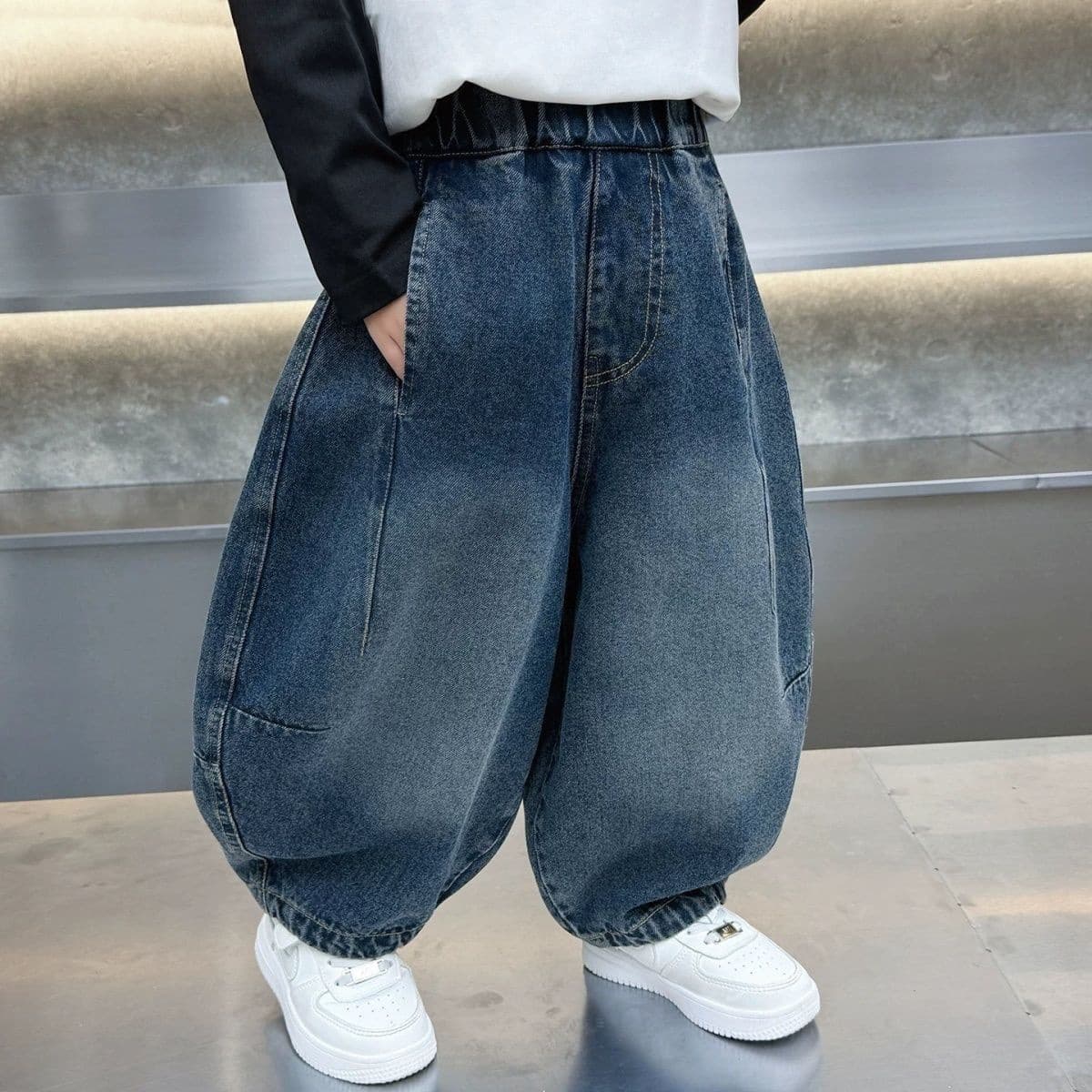 Korean-style spring/autumn jeans for boys and girls, thin long pants, kids' harem pants, fashionable loose casual pants for babies